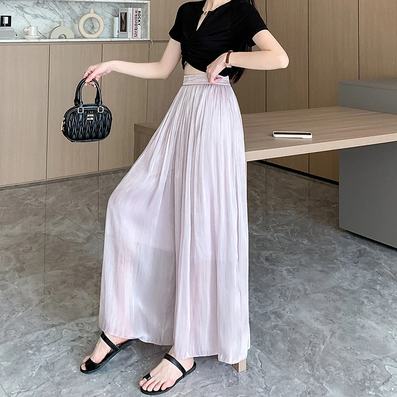 Casual Solid Color Wide Leg Pants Elastic High-waist Pleated Women Skirt Pants Spring Summer Loose Flowing Chiffon Trousers
Casual Solid Color Wide Leg Pants Elastic High-waist Pleated Women Skirt Pants Spring Summer Loose Flowing Chiffon Trousers