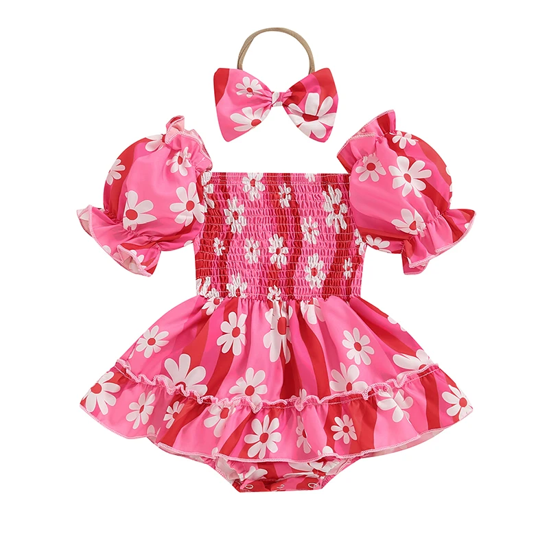 Baby Girls Summer Casual Romper Short Sleeve Elastic Neckline Daisy Print Romper with Headband
Baby Girls Summer Casual Romper Short Sleeve Elastic Neckline Daisy Print Romper with Headband