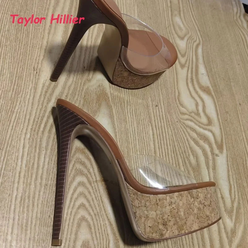Peep Open Toe Clear PVC Platform Mules Ladies Wood Texture Stiletto High Heels New Arrival Evening Party Stage Show Slippers
Peep Open Toe Clear PVC Platform Mules Ladies Wood Texture Stiletto High Heels New Arrival Evening Party Stage Show Slippers