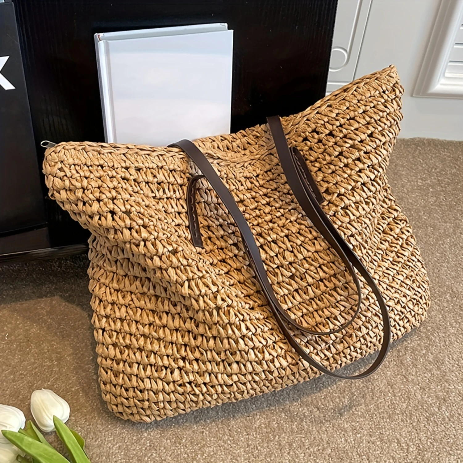 Straw Woven Large Capacity Tote Bag, Lightweight Shopping Zipper Shoulder Bag, Exquisite Summer Beach Handbag
Straw Woven Large Capacity Tote Bag, Lightweight Shopping Zipper Shoulder Bag, Exquisite Summer Beach Handbag