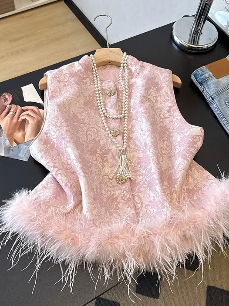 New Chinese Sle Women's Outerwear Quilted Floing Vest Autumn Winter Thiened round Ne Single Button Ladies Jaet
New Chinese Sle Women's Outerwear Quilted Floing Vest Autumn Winter Thiened round Ne Single Button Ladies Jaet