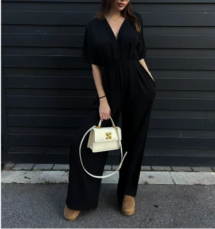 2025 Summer Sexy Elegant New Fashionable Solid Color Lace Up Waistband Deep V-Neck Casual One-Piece Wide Leg Pants Jumpsuits
2025 Summer Sexy Elegant New Fashionable Solid Color Lace Up Waistband Deep V-Neck Casual One-Piece Wide Leg Pants Jumpsuits