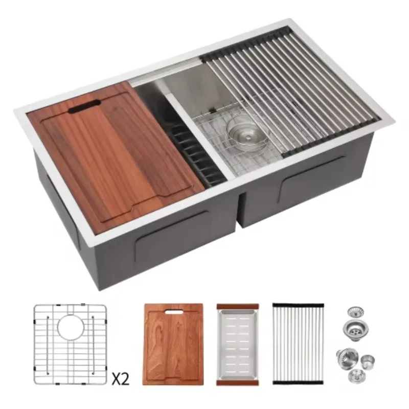 ATV Modern Kitchen Sink Set Double Bowl With Drain Board 30x19 Inch, Hidden Undermount Modern 304 Stainless Steel Commercial
ATV Modern Kitchen Sink Set Double Bowl With Drain Board 30x19 Inch, Hidden Undermount Modern 304 Stainless Steel Commercial