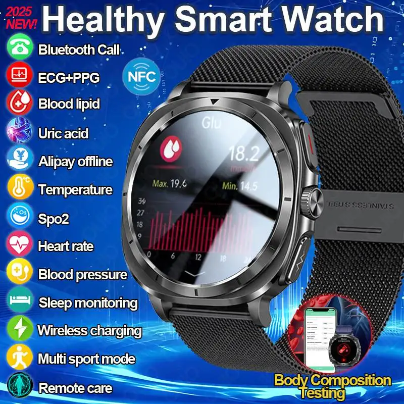 2025 New NFC Health Monitor Uric Acid Blood Pressure Blood Oxygen Body Analysis Smart Watch ECG+PPG Smartwatch Clock Men Lady
2025 New NFC Health Monitor Uric Acid Blood Pressure Blood Oxygen Body Analysis Smart Watch ECG+PPG Smartwatch Clock Men Lady