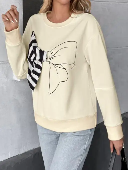 Women's Sweet Artistic Style round Neck Striped 3D Bow Hoodie Autumn 2025 Fashion Casual Comfortable Sweatshirt
Women's Sweet Artistic Style round Neck Striped 3D Bow Hoodie Autumn 2025 Fashion Casual Comfortable Sweatshirt