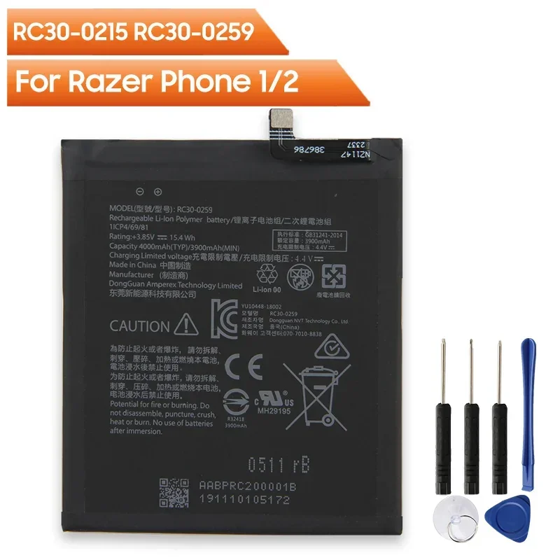 RC30-0259 RC30-0215 Сменный аккумулятор для телефона Razer 2 Телефона Razer 1 4000 мАч с инструментами
RC30-0259 RC30-0215 Сменный аккумулятор для телефона Razer 2 Телефона Razer 1 4000 мАч с инструментами