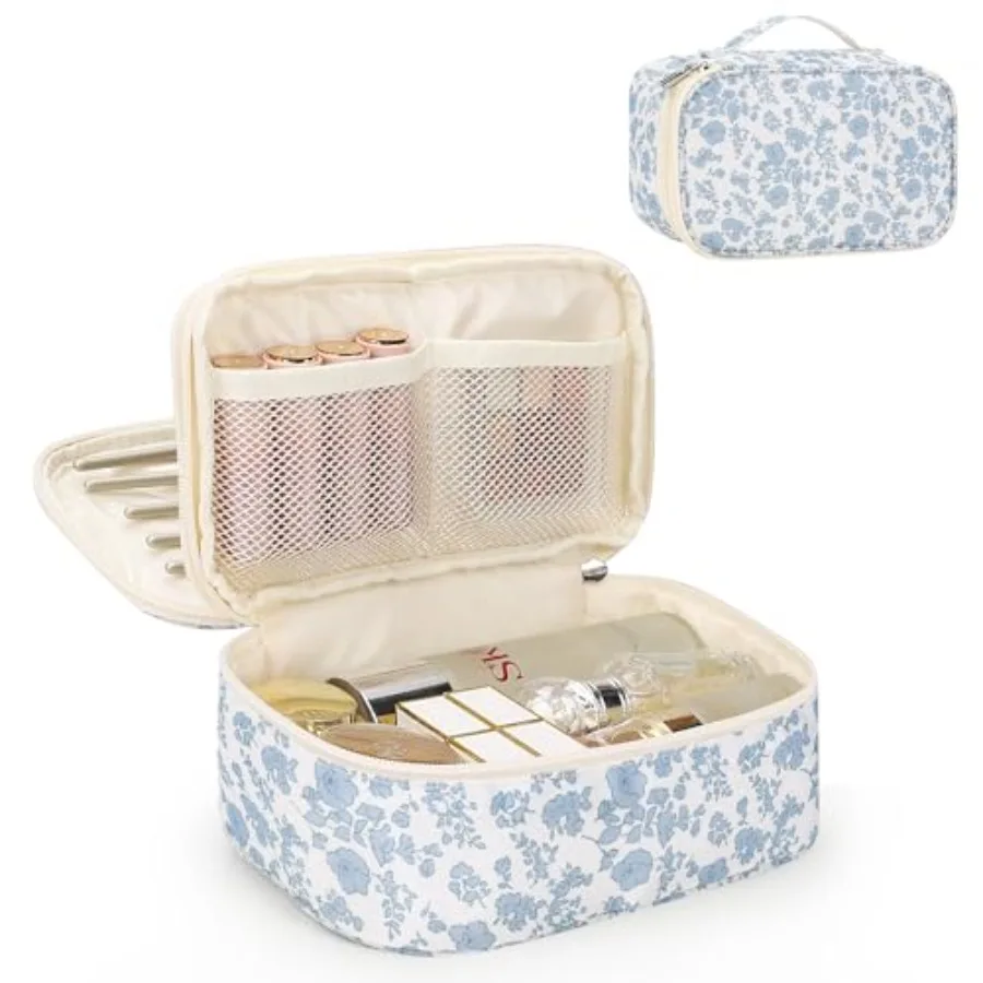 Travel Makeup Bag, Floral Cosmetic Bag with Makeup Brush Compartment, Portable Makeup Pouch for Women, Double Layer Makeup Orga
Travel Makeup Bag, Floral Cosmetic Bag with Makeup Brush Compartment, Portable Makeup Pouch for Women, Double Layer Makeup Orga