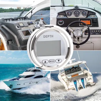 Depth Transducer Marine Instruments Depth Sounder Waterproof Dash Depth Finder Transducer with White Backlight for Yachts Boats
