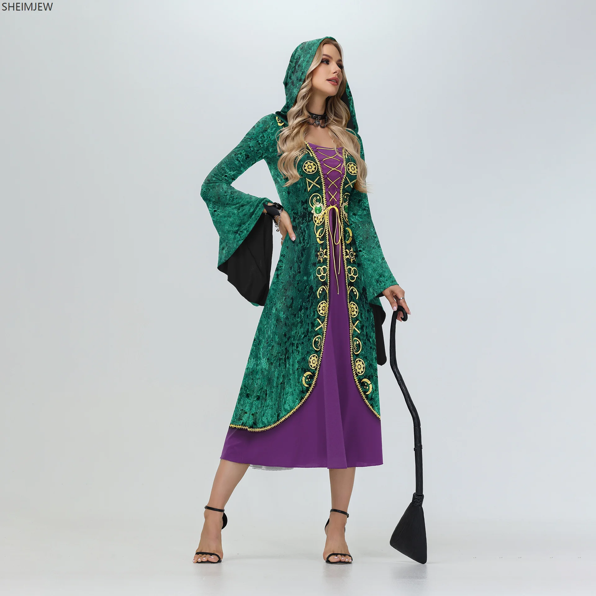 Women's Dress Green Pattern Adult Halloween Movie Witch Costume Hooded Medieval Gothic Dress Carnival Party Stage Costume 2025
Women's Dress Green Pattern Adult Halloween Movie Witch Costume Hooded Medieval Gothic Dress Carnival Party Stage Costume 2025