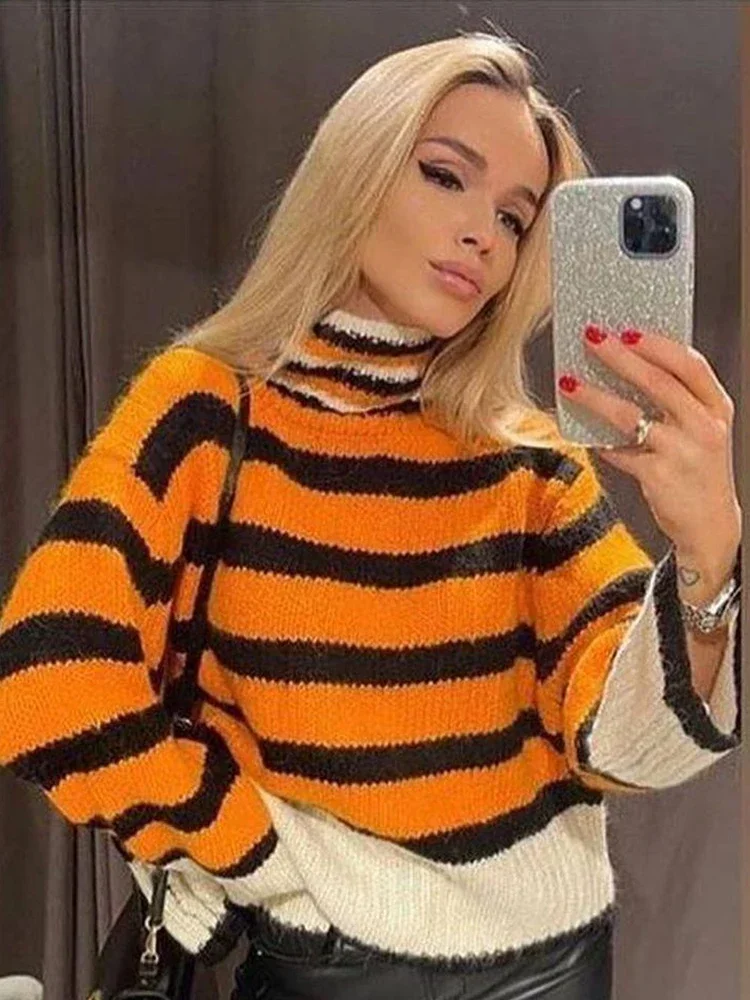 Fashion Striped Knitted Women Pullover Contrast Turtleneck Lady Sweater 2024 Casual Autumn Winter Long Sleeve Female Outwear
Fashion Striped Knitted Women Pullover Contrast Turtleneck Lady Sweater 2024 Casual Autumn Winter Long Sleeve Female Outwear