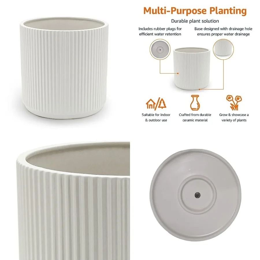 Fluted Ceramic Round Planter with Drainage Hole, Indoor Outdoor Flower Pot
Fluted Ceramic Round Planter with Drainage Hole, Indoor Outdoor Flower Pot