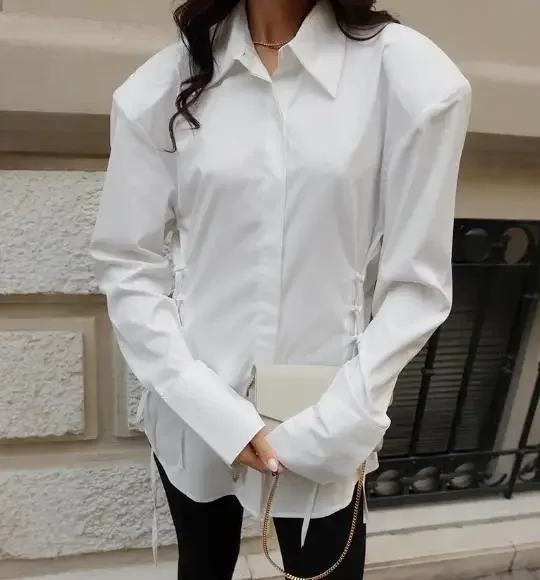 Spring & Autumn New Women's Drawstring Waist Long Sleeve Top Slimming White Shirt Temperament Commuting Female Fashion Blouses
Spring & Autumn New Women's Drawstring Waist Long Sleeve Top Slimming White Shirt Temperament Commuting Female Fashion Blouses