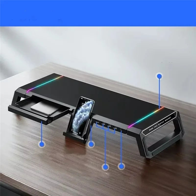 Новая подставка для монитора ПК, подставка для монитора ноутбука, 4 USB, RGB подсветка, место для хранения клавиатуры, USB2.0, быстрая зарядка
Новая подставка для монитора ПК, подставка для монитора ноутбука, 4 USB, RGB подсветка, место для хранения клавиатуры, USB2.0, быстрая зарядка