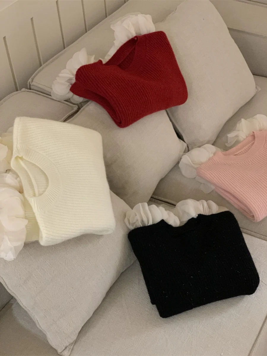 Floral Chiffon Splice Hem Bubble Sve round Ne Pit Stripe Texture Design Knitwear Pullover Sweater Spring Autumn Women
Floral Chiffon Splice Hem Bubble Sve round Ne Pit Stripe Texture Design Knitwear Pullover Sweater Spring Autumn Women