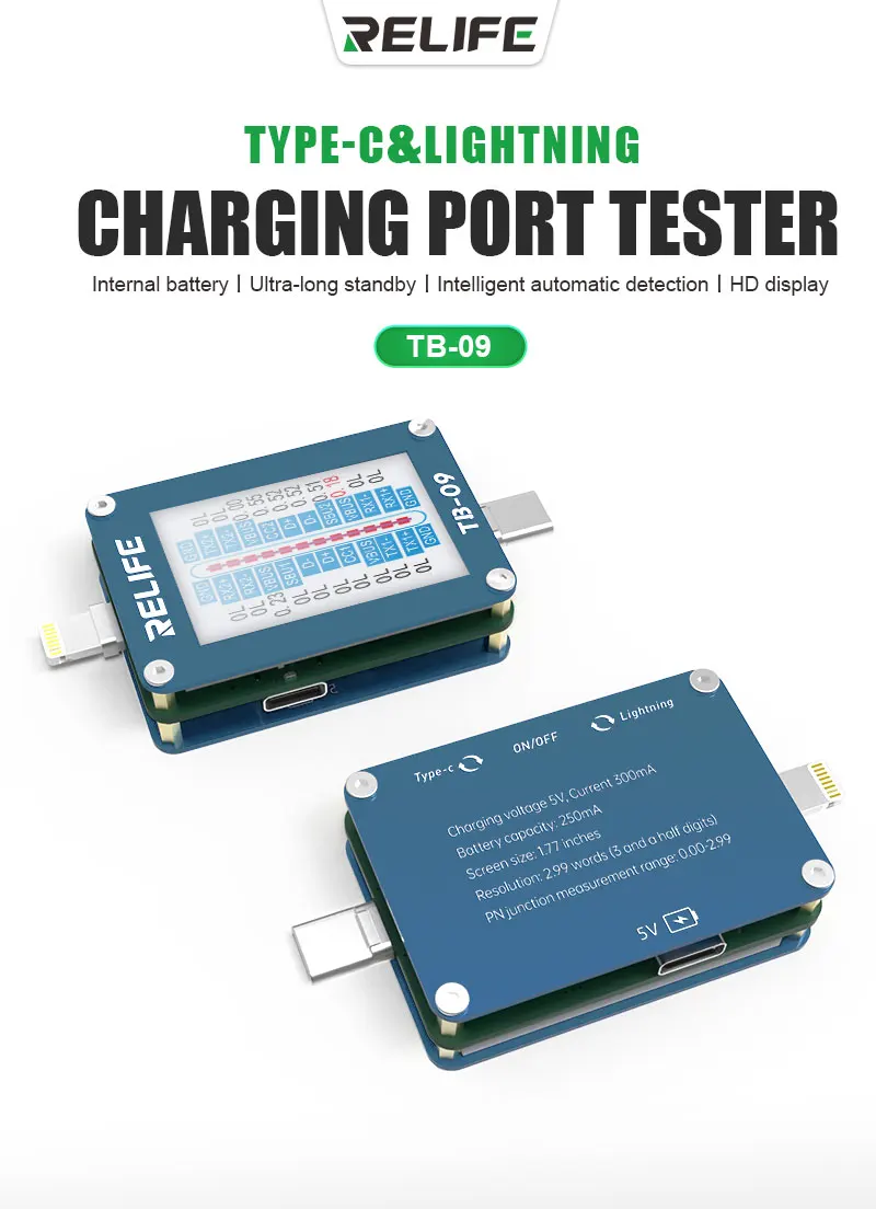 RELIFE TB-09 Порт зарядки Автоматическая блокировка точки заряда, обнаружение устройства Lightning, поддержка моделей IP и Android.
RELIFE TB-09 Порт зарядки Автоматическая блокировка точки заряда, обнаружение устройства Lightning, поддержка моделей IP и Android.