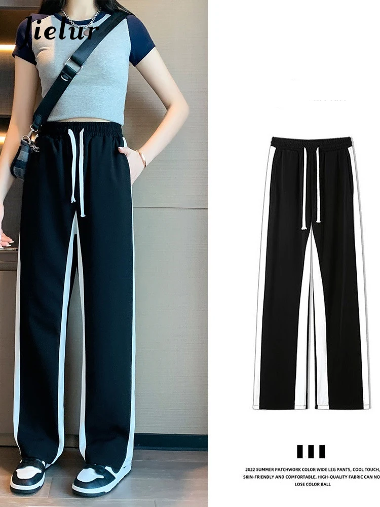 Jielur Korean White Side Striped Wide Leg Pants Female Black Women Pants Casual High Waist Summer Chic Ice Silk Sport Trousers
Jielur Korean White Side Striped Wide Leg Pants Female Black Women Pants Casual High Waist Summer Chic Ice Silk Sport Trousers