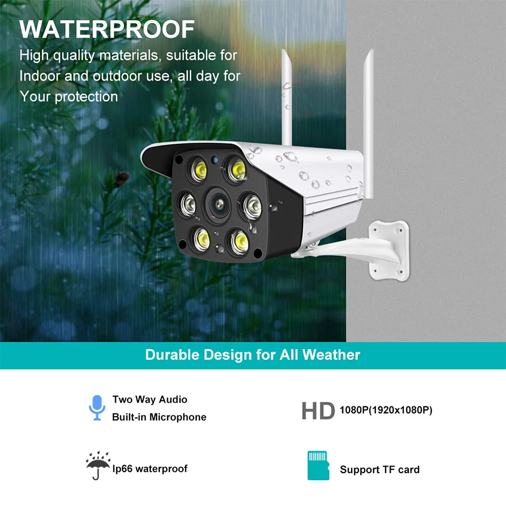 3MP 6-Light Bullet Camera WiFi IP66 Waterproof Full Color Night Vision Two-Way Audio Motion Detection Alarm Tracking Home
3MP 6-Light Bullet Camera WiFi IP66 Waterproof Full Color Night Vision Two-Way Audio Motion Detection Alarm Tracking Home