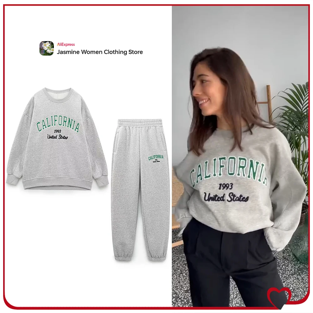 Stylish Embroidered Tracksuits for Women Sports Pant Sets Round Neck Long Sleeves Sweatshirt and Jogger Pants with Contrast Text
Stylish Embroidered Tracksuits for Women Sports Pant Sets Round Neck Long Sleeves Sweatshirt and Jogger Pants with Contrast Text