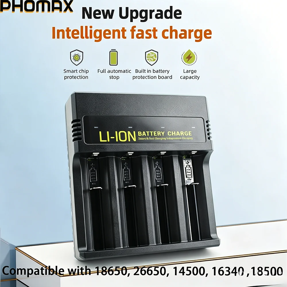 PHOMAX USB LED Battery Smart Fast Charger 4 Slots Charing For 18650 Rechargeable Lithium Battery For 26650 14500 16340 18500
PHOMAX USB LED Battery Smart Fast Charger 4 Slots Charing For 18650 Rechargeable Lithium Battery For 26650 14500 16340 18500