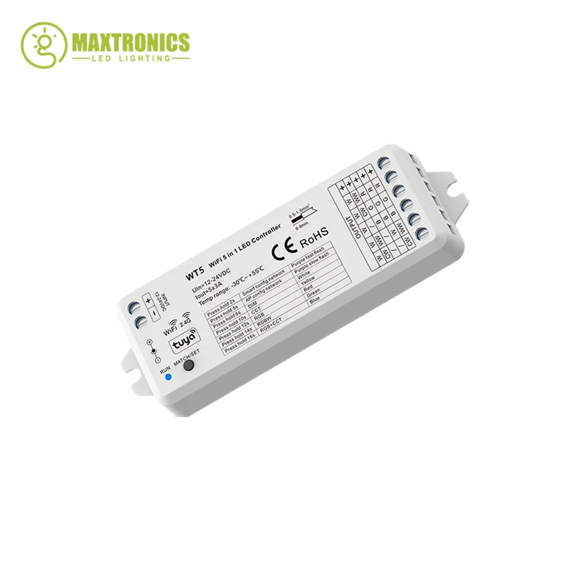 WT5 DC12V-24V 5 в 1 светодиодный Wi-Fi контроллер RF 2,4G беспроводной диммер умное Голосовое управление для одноцветного RGB RGBW RGBCCT полосная подсветка
WT5 DC12V-24V 5 в 1 светодиодный Wi-Fi контроллер RF 2,4G беспроводной диммер умное Голосовое управление для одноцветного RGB RGBW RGBCCT полосная подсветка