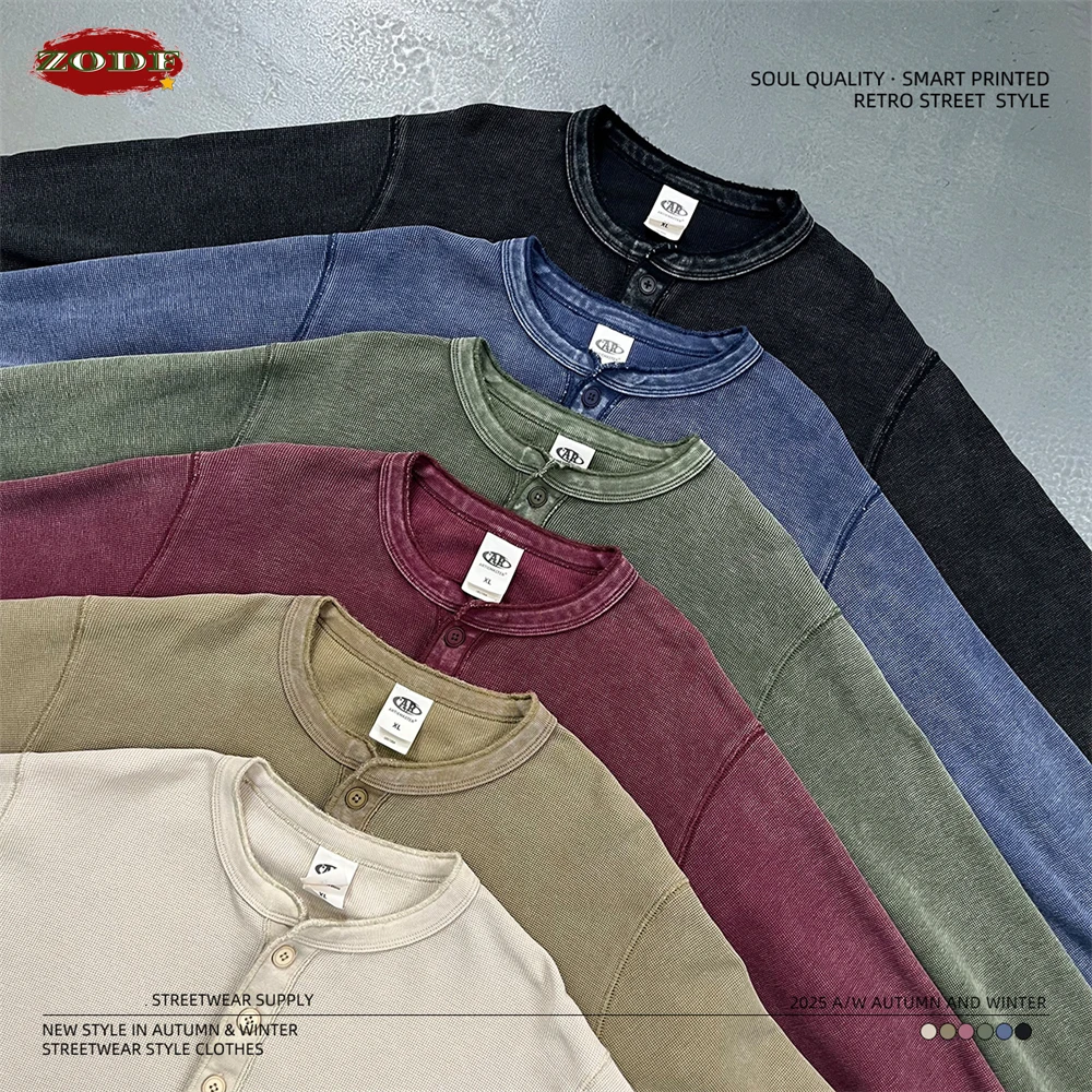 ZODF New 2026 Spring Man Henry Collar Waffle T-Shirts Unisex High Street Washed Batik 325gsm Long Sleeve T Shirt Tees HY0044
ZODF New 2026 Spring Man Henry Collar Waffle T-Shirts Unisex High Street Washed Batik 325gsm Long Sleeve T Shirt Tees HY0044
