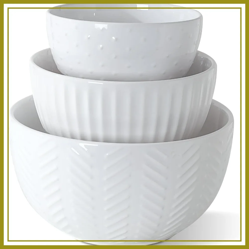 Ceramic Mixing Bowls Set of 3, Nesting Prep Bowls for Baking & Salad, Large 5/3/1.5 Quart, Oven & Microwave Safe
Ceramic Mixing Bowls Set of 3, Nesting Prep Bowls for Baking & Salad, Large 5/3/1.5 Quart, Oven & Microwave Safe