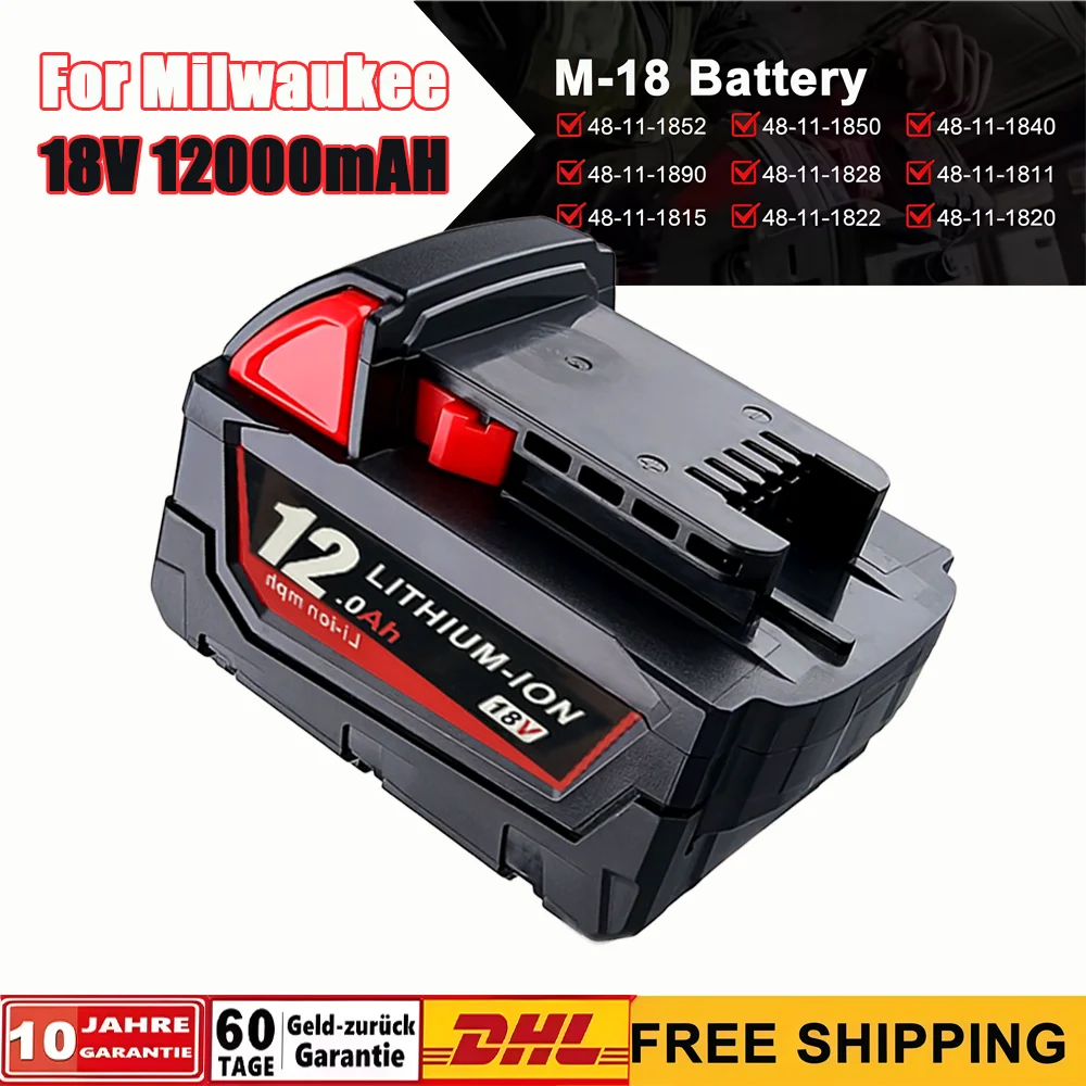 Original For Milwaukee M18 Power Tool Battery, Charger, BR, XC, 18V, 12000mAh M18B5, 48-11-1860,48-11-1815Built-in 21700 Battery
Original For Milwaukee M18 Power Tool Battery, Charger, BR, XC, 18V, 12000mAh M18B5, 48-11-1860,48-11-1815Built-in 21700 Battery