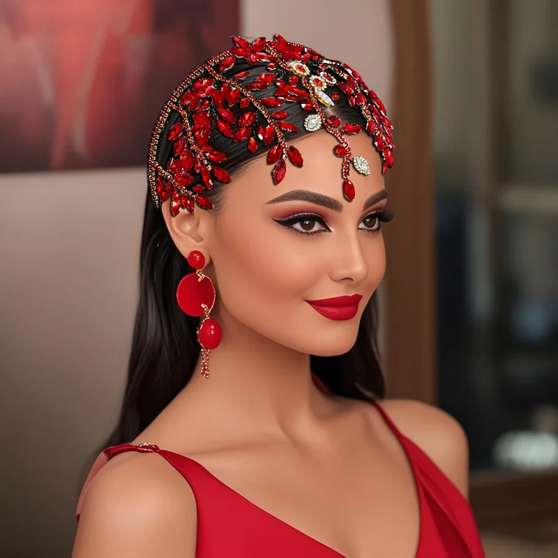Red Crystal Design Rhine Stone Headband for Birthdays Weddings, Bride Crystal Rhinestone Forehead Headpiece Hair Accessories
Red Crystal Design Rhine Stone Headband for Birthdays Weddings, Bride Crystal Rhinestone Forehead Headpiece Hair Accessories