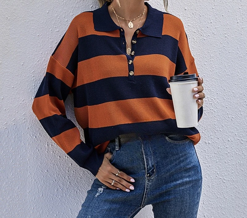 2025 Loose Autumn Polo Collar Top Women's Long Sleeved Striped Knit Sweater
2025 Loose Autumn Polo Collar Top Women's Long Sleeved Striped Knit Sweater