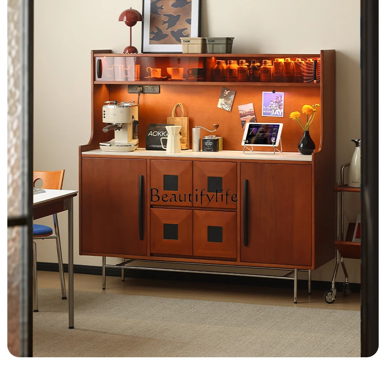 Retro solid wood dining side cabinet integrated storage against the wall tea bar cabinet
Retro solid wood dining side cabinet integrated storage against the wall tea bar cabinet