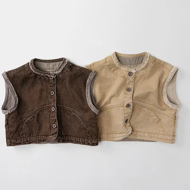 2026 Spring New Children Sleeveless Vest Fashion Girls Vintage Vest Baby Casual Cardigan Kids Boy Solid Jacket Toddler Clothes
2026 Spring New Children Sleeveless Vest Fashion Girls Vintage Vest Baby Casual Cardigan Kids Boy Solid Jacket Toddler Clothes