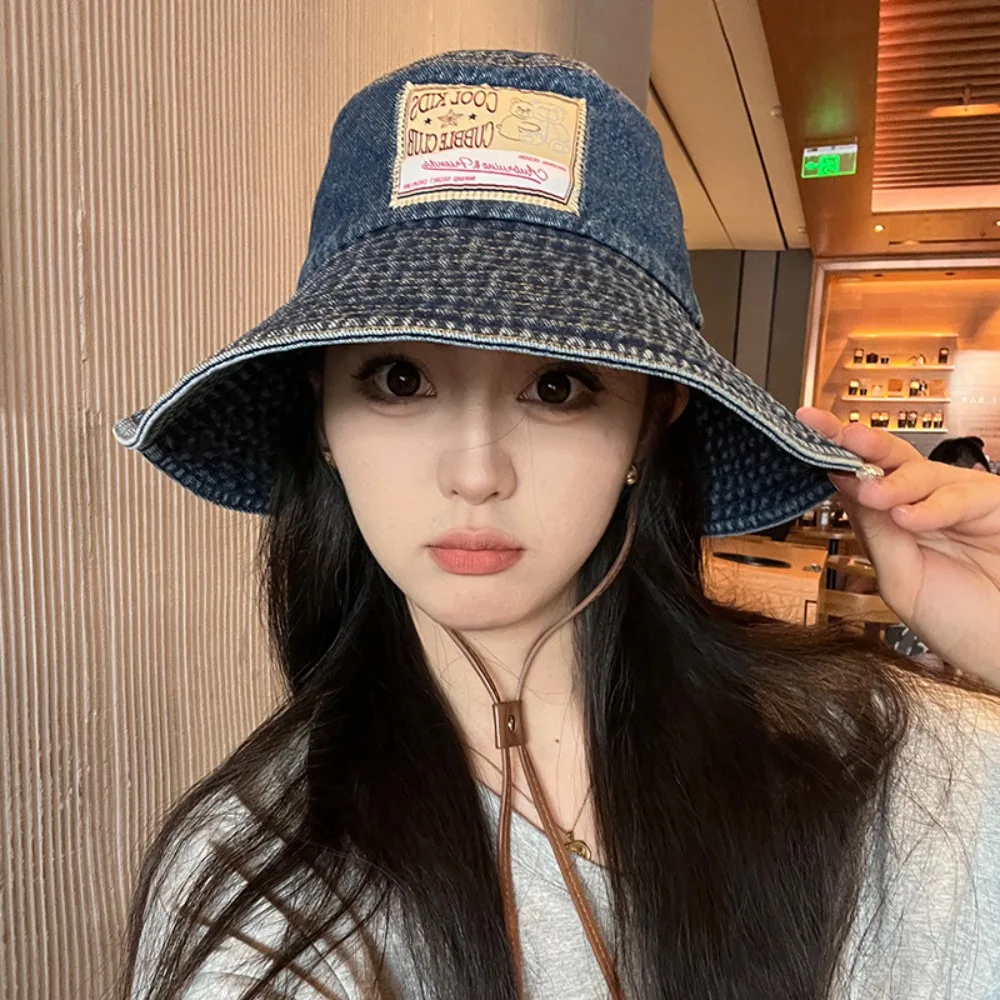 Korean Fashion Sun Protection Women Denim Bucket Hat With Drawstring Retro Big Brim Sun Hat All-match Windproof Sun Cap Spring
Korean Fashion Sun Protection Women Denim Bucket Hat With Drawstring Retro Big Brim Sun Hat All-match Windproof Sun Cap Spring