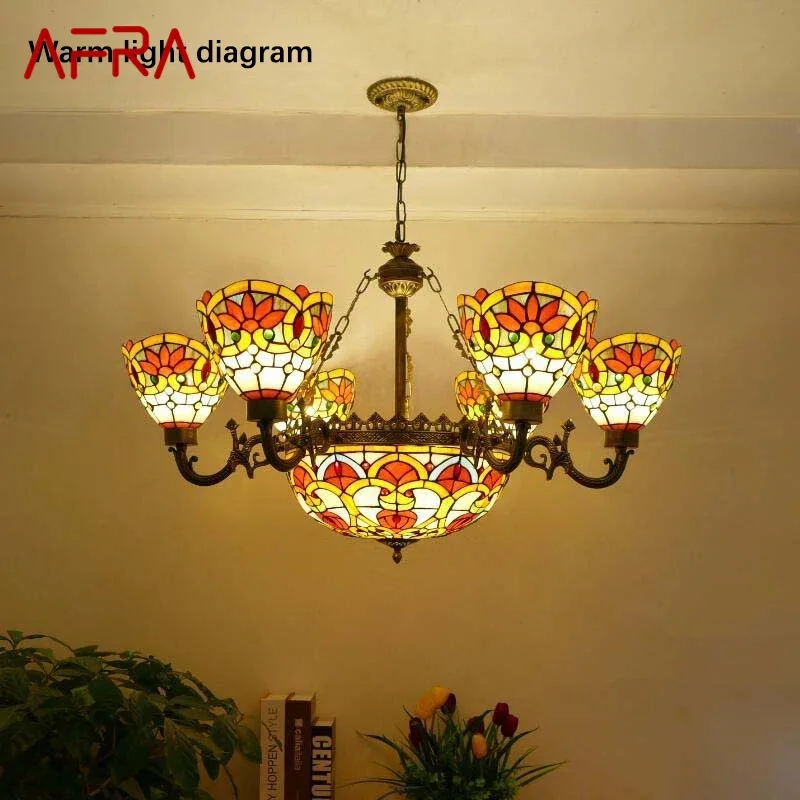 AFRA Tiffany European Living Room PendantLamp Vintage Creative Color Glass restaurant Bedroom Hotel Chandelier
AFRA Tiffany European Living Room PendantLamp Vintage Creative Color Glass restaurant Bedroom Hotel Chandelier