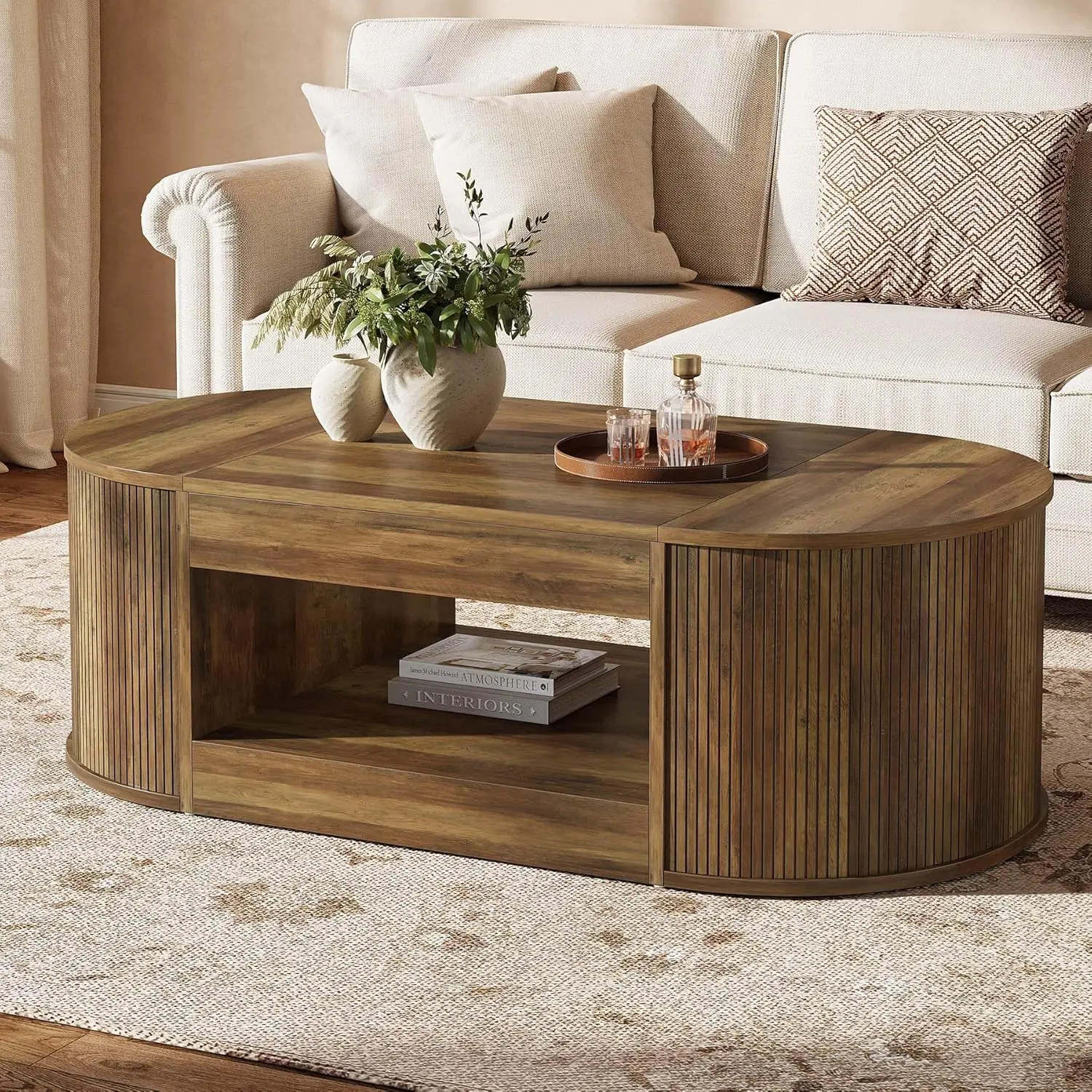 Farmhouse Coffee Table With Storage, 55-Inch Oval Center Table, 2-Tier Large Tea Table For Living Room, Office, Customized
Farmhouse Coffee Table With Storage, 55-Inch Oval Center Table, 2-Tier Large Tea Table For Living Room, Office, Customized