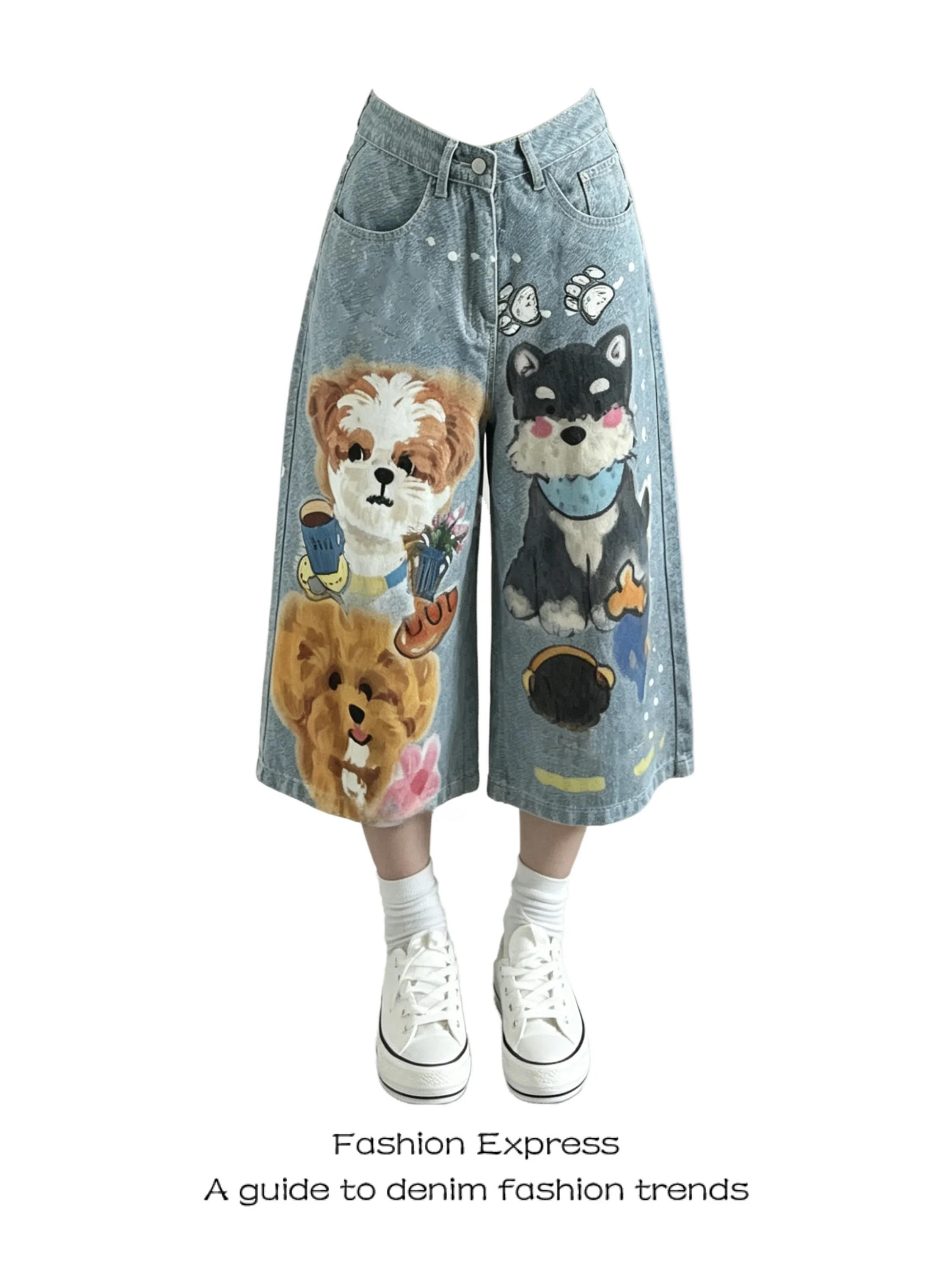 Blue Denim Wide Leg Pants Women's Summer Street Style Printed Doggies High Waist Jeans Casual Loose Fit Four Seasons Wear
Blue Denim Wide Leg Pants Women's Summer Street Style Printed Doggies High Waist Jeans Casual Loose Fit Four Seasons Wear