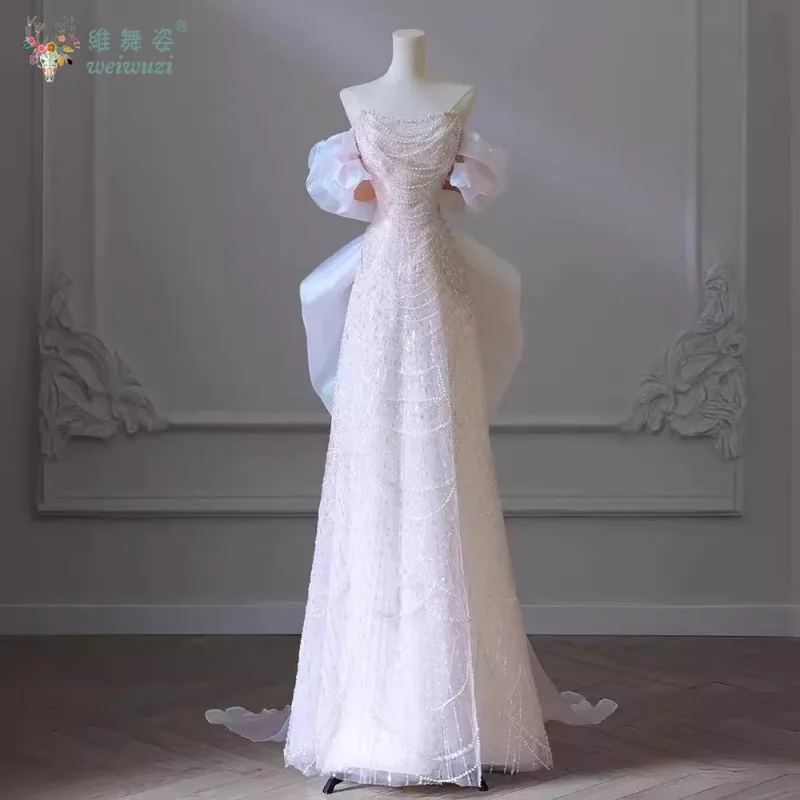 Sweet Chiffon Big Bow Trailing Strapless Mermaid Evening Gown Temperament Light Luxury Sequined Beaded Bridal Engagement Dress
Sweet Chiffon Big Bow Trailing Strapless Mermaid Evening Gown Temperament Light Luxury Sequined Beaded Bridal Engagement Dress