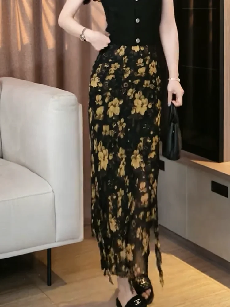 Black Floral Print Slim Fit Split Midi Skirt Summer New Vintage Style Commute Korean Version Large Size Women's Skirt
Black Floral Print Slim Fit Split Midi Skirt Summer New Vintage Style Commute Korean Version Large Size Women's Skirt