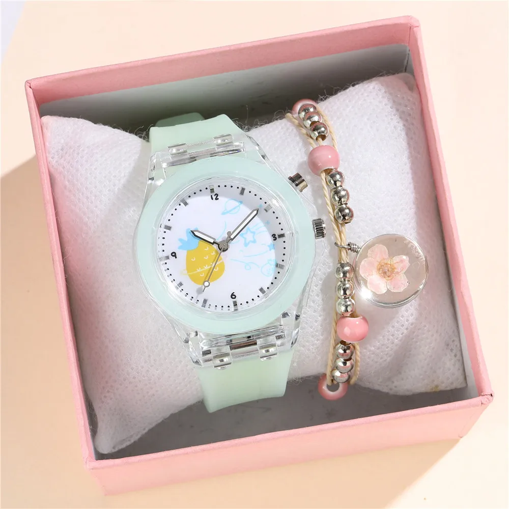 Macaron color flash light Children Watch Set Fruit pattern Wristwatch For GIrls Student gift
Macaron color flash light Children Watch Set Fruit pattern Wristwatch For GIrls Student gift