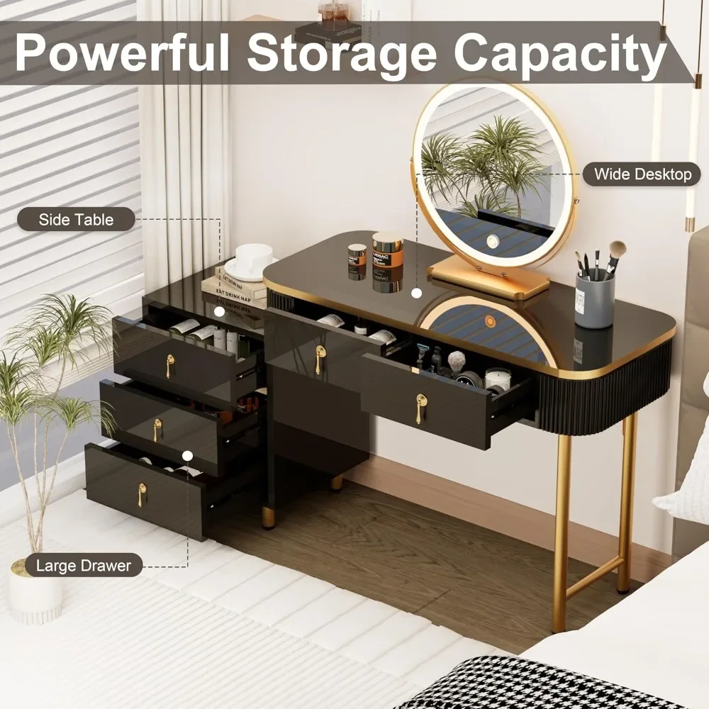 Vanity Desk with Mirror and Lights, Dressing Table Vanity Set with 5 Drawers, Makeup Vanity Table with 3 Lighting Modes
Vanity Desk with Mirror and Lights, Dressing Table Vanity Set with 5 Drawers, Makeup Vanity Table with 3 Lighting Modes