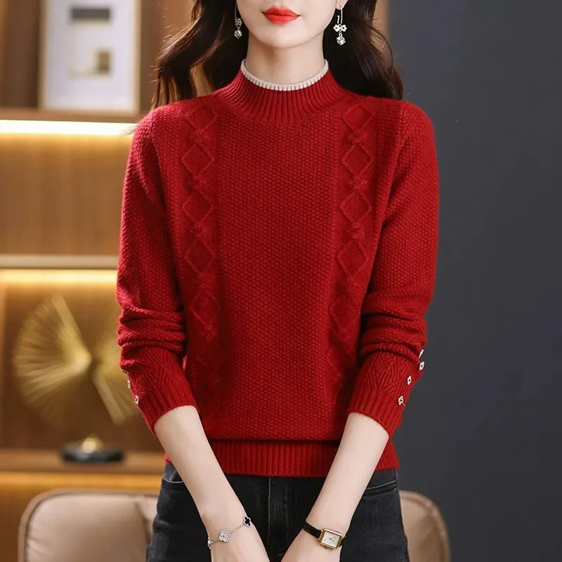 2024 New Women Autumn Winter Knitted Sweater Half High Collar Solid Color Underlay All Match Long Sleeve Top Pull Femme
2024 New Women Autumn Winter Knitted Sweater Half High Collar Solid Color Underlay All Match Long Sleeve Top Pull Femme