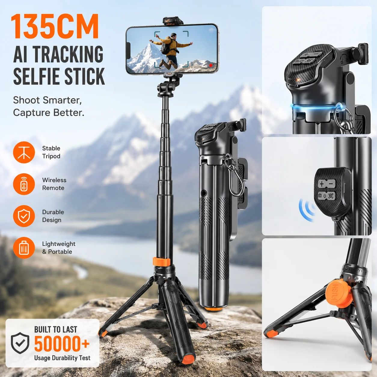 T35 135cm Smart Zoom Selfie Stick Tripod, Auto Open with Bluetooth Remote for Phone Vlog Live
T35 135cm Smart Zoom Selfie Stick Tripod, Auto Open with Bluetooth Remote for Phone Vlog Live