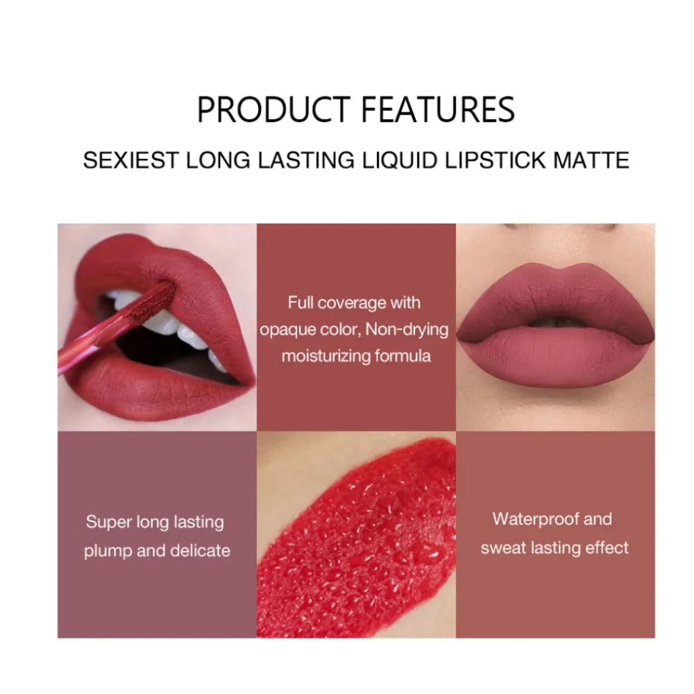12 Color Matte Lip Gloss Soft Long Lasting Waterproof Red Nude Velvet Liquid Lipstick Sexy Women Beauty Makeup Lip Glaze