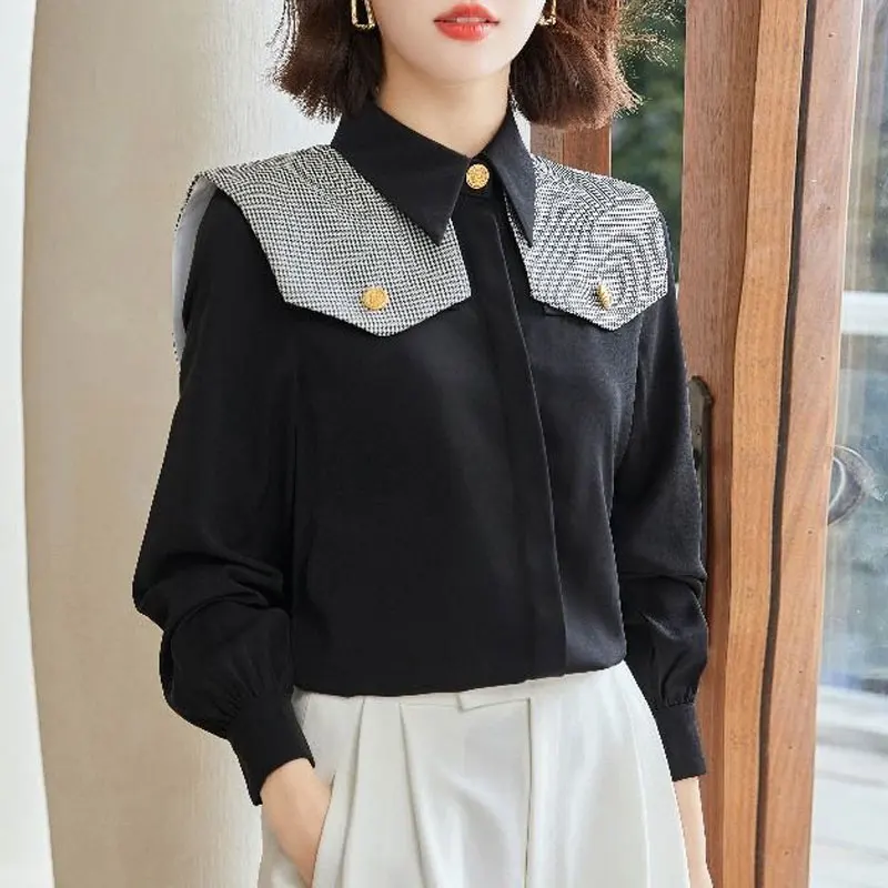 Office Lady Plaid Shawl Solid Color Shirt Spring Autumn Stylish Polo-Neck Female Clothing Chic Button Long Sleeve Blouse 2024
Office Lady Plaid Shawl Solid Color Shirt Spring Autumn Stylish Polo-Neck Female Clothing Chic Button Long Sleeve Blouse 2024