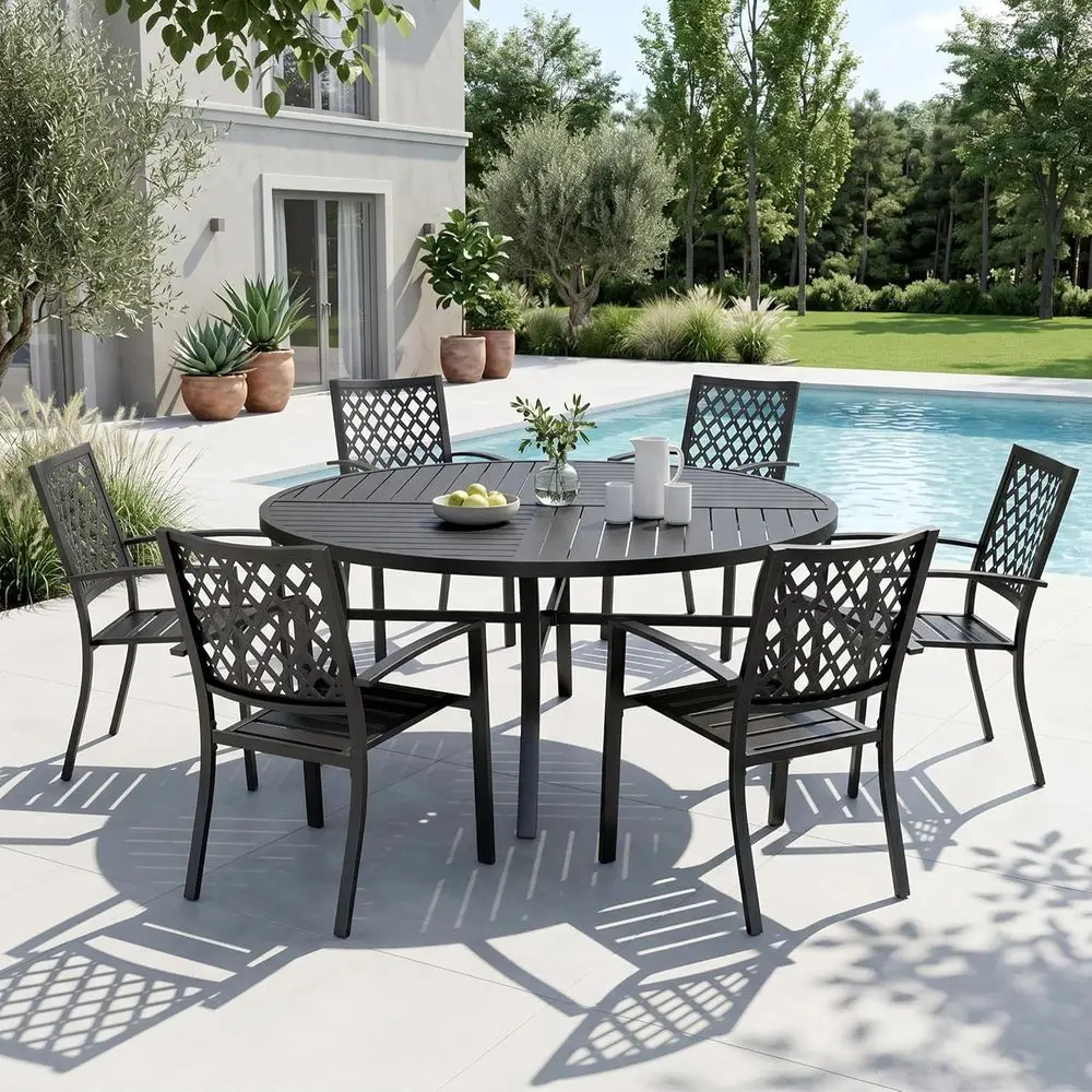 6-7 Piece Outdoor Dining Set, 54 Black Metal Patio Table and Chairs
6-7 Piece Outdoor Dining Set, 54 Black Metal Patio Table and Chairs