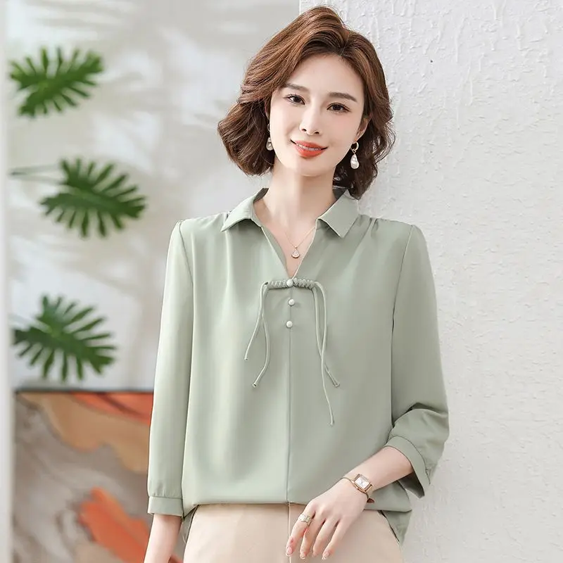 Femme Spring Summer Korean Button Printing Solid Color V-neck 3/4 Sleeve Women's Shirt All-match Simplicity Appear Thin Cardigan
Femme Spring Summer Korean Button Printing Solid Color V-neck 3/4 Sleeve Women's Shirt All-match Simplicity Appear Thin Cardigan