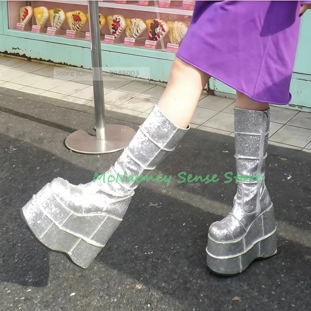 Super High Platform Shiny Boots Round Toe Thick Sole Solid Knee High Boots Fitted Crystal Big Size Ladies Shoes Designer Party
Super High Platform Shiny Boots Round Toe Thick Sole Solid Knee High Boots Fitted Crystal Big Size Ladies Shoes Designer Party