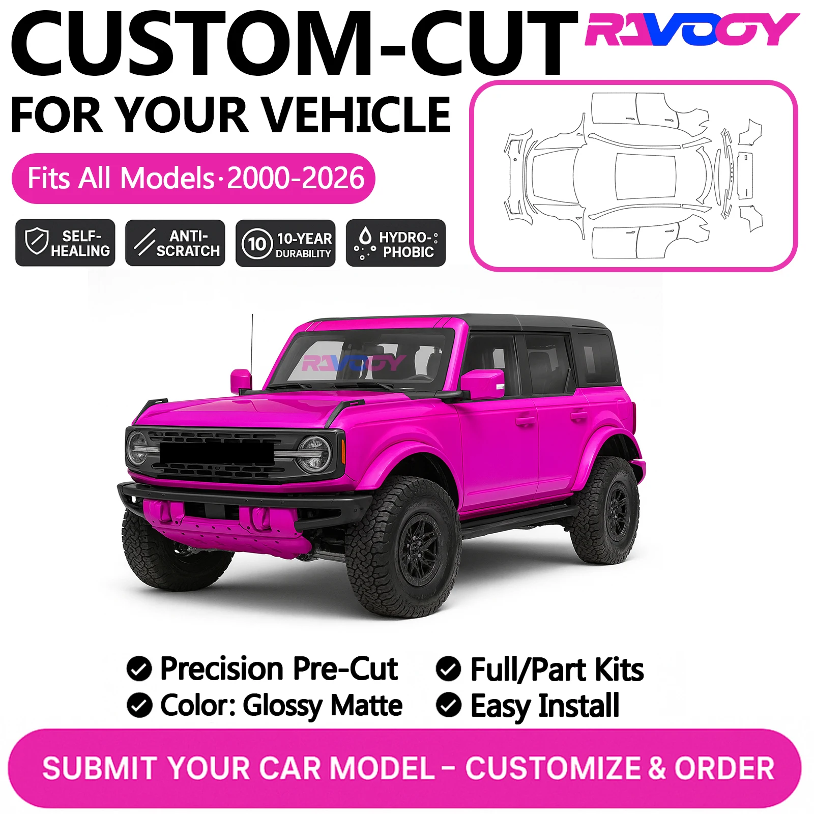 Custom Precut PPF Kit For Ford Bronco Bronco Sport 2024 2025 2026 Paint Protection Film Gloss Front bumper full car front Kit
Custom Precut PPF Kit For Ford Bronco Bronco Sport 2024 2025 2026 Paint Protection Film Gloss Front bumper full car front Kit