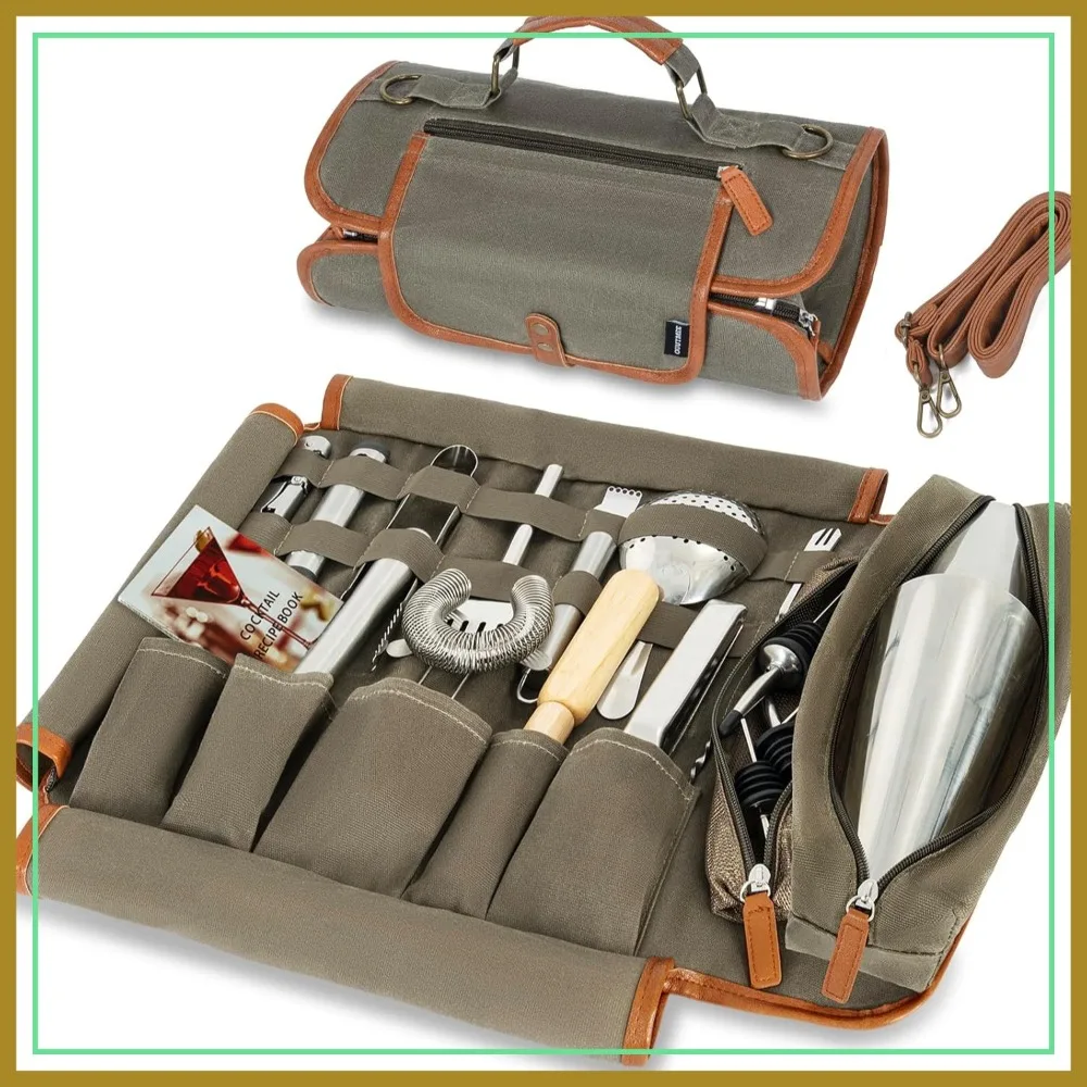 Travel Bartender Kit Bag with 22-Pc Cocktail Shaker Set, Waxed Canvas Portable Carrying Bag with Stainless Steel Bar Tools
Travel Bartender Kit Bag with 22-Pc Cocktail Shaker Set, Waxed Canvas Portable Carrying Bag with Stainless Steel Bar Tools