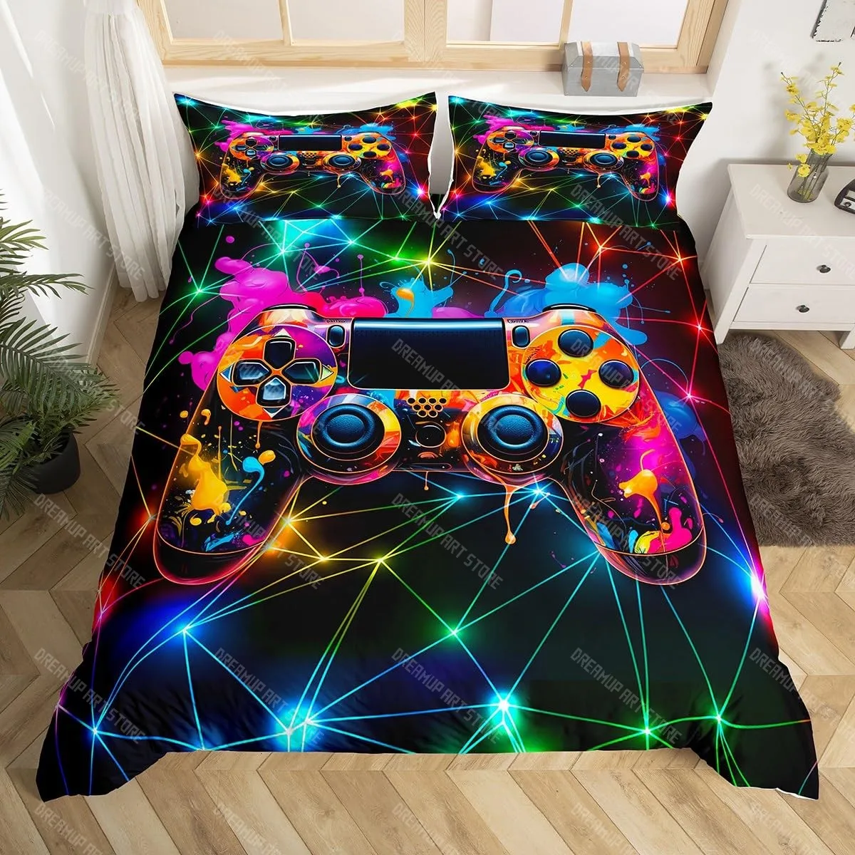 Gamepad Duvet Cover Set Twin Size, Blue Geometric Reversible Bedding Set for Kids Boy Game, Modern Gamer Comforter Cover
Gamepad Duvet Cover Set Twin Size, Blue Geometric Reversible Bedding Set for Kids Boy Game, Modern Gamer Comforter Cover