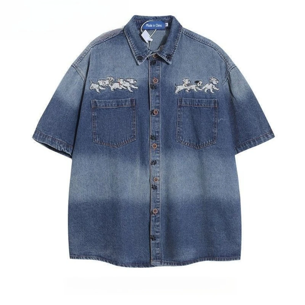 Men Women Vintage Denim Shirt Japanese Style Gradient Embroidery Short Sleeve Loose Summer Streetwear Couple Top Retro Y2K
Men Women Vintage Denim Shirt Japanese Style Gradient Embroidery Short Sleeve Loose Summer Streetwear Couple Top Retro Y2K